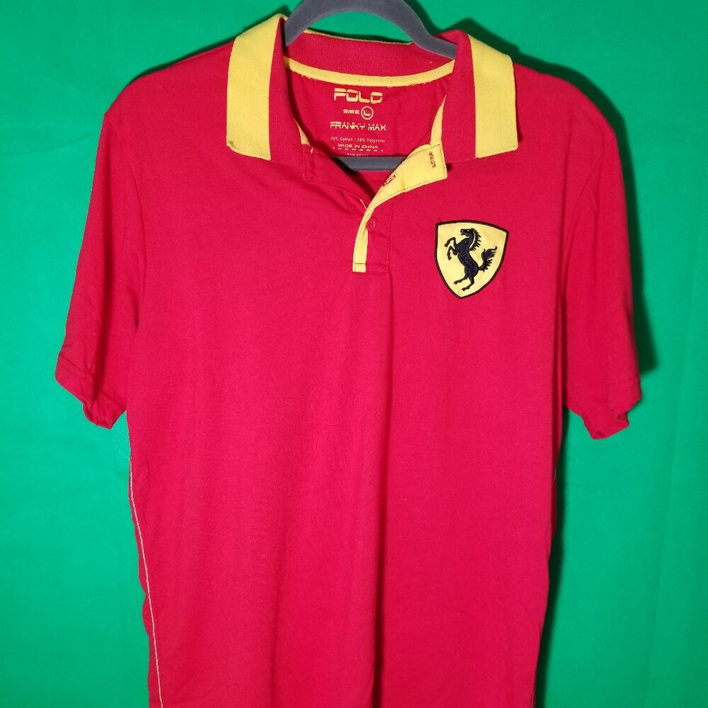 Polo Franky Max Red Yellow Ferrari Pit‎ Crew Rugby Men Large Preppy